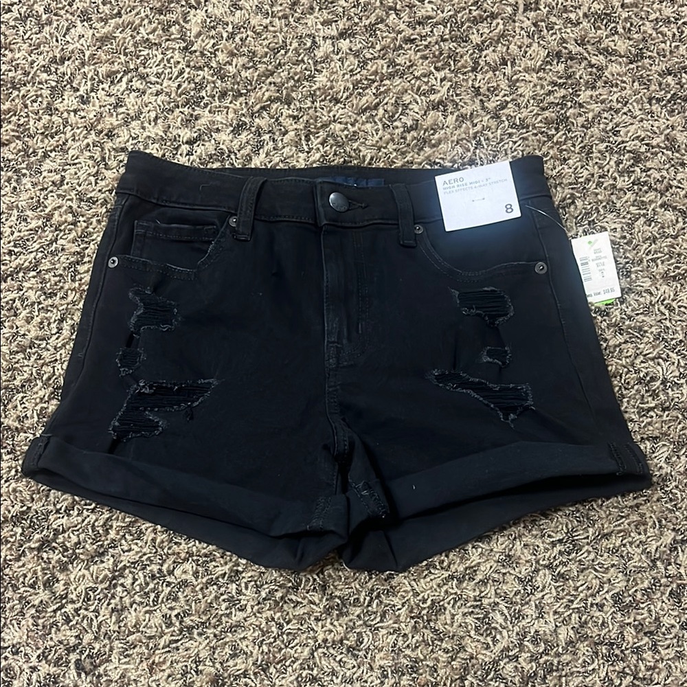NEW Aeropostale Women's Black Distressed Denim Shorts - Size 8